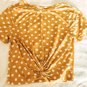 Yellow polka dot twist front t shirt